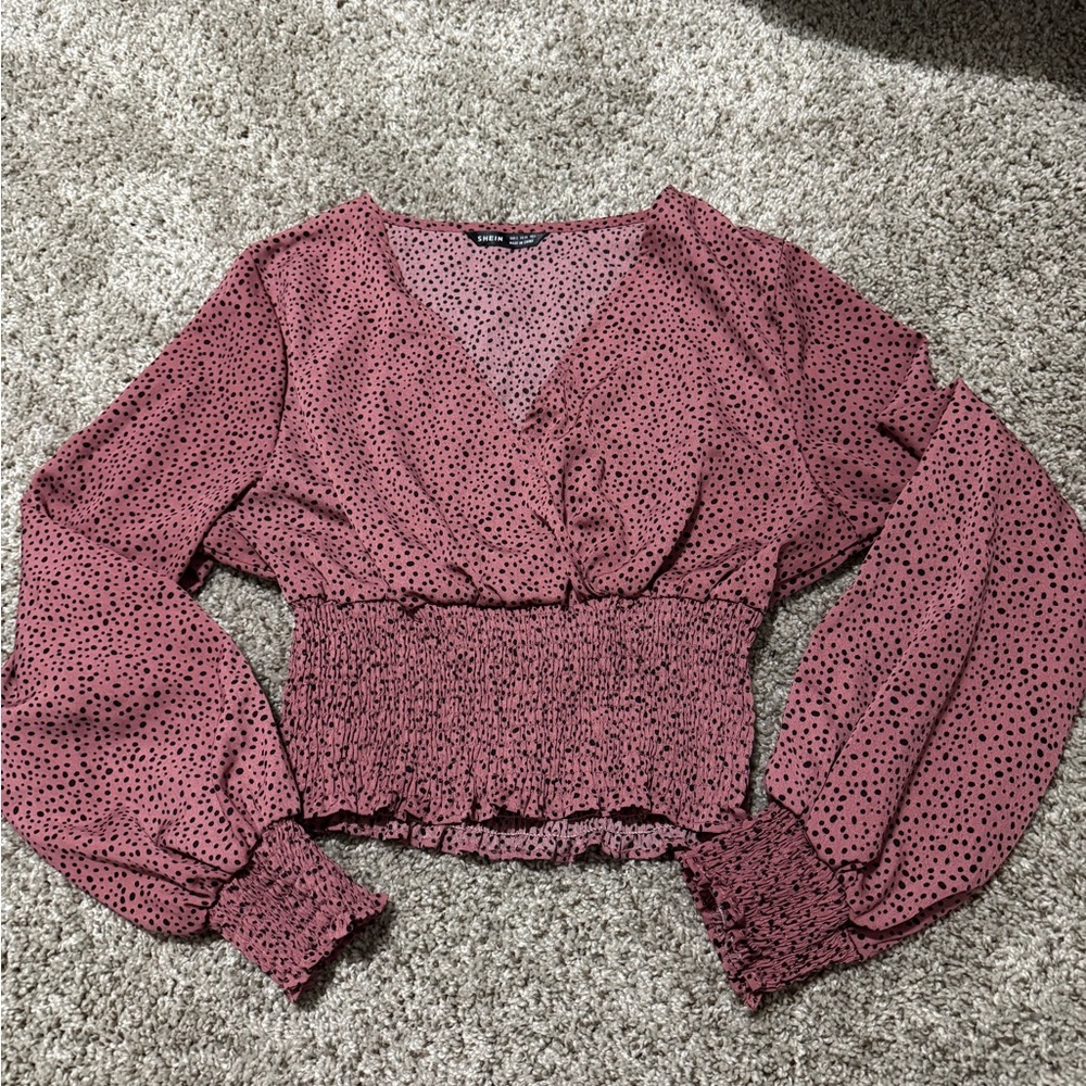 Women's Pink Polka Dot Smocked Top